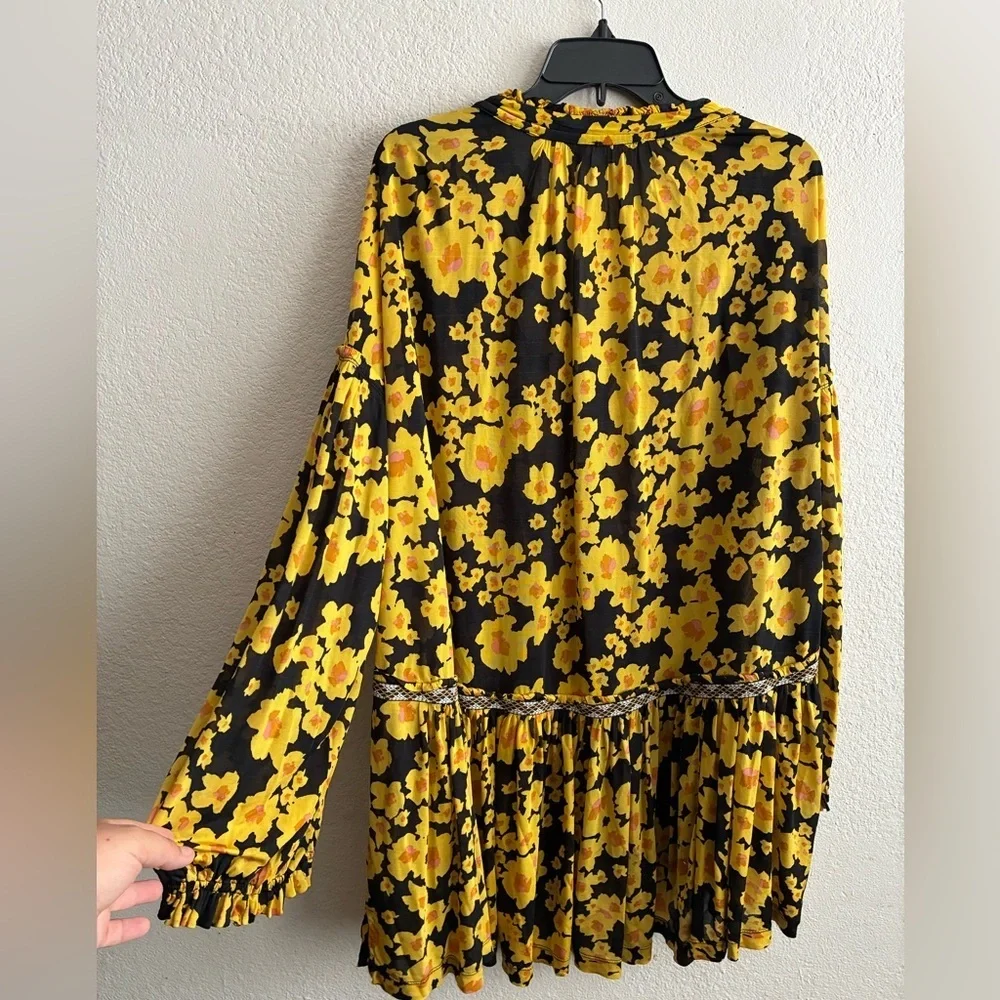 Free People Yellow and Black Tiered Sundress with Bishop Sleeves M - Picture 11 of 16